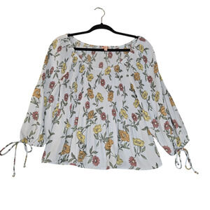 Rabbit Rose Womens Medium Blouse Floral Pleats Tie Sleeves Flowy Boho‎ Peasant